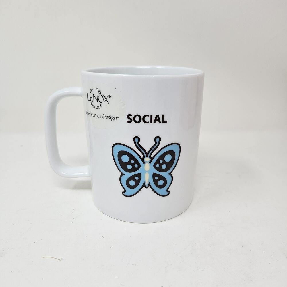 Lenox Social Butterfly White & Blue 16 oz. Coffee or Tea Mug American by Design